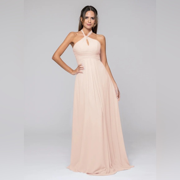 AZAZIE Peach Pink Halter Dress Long Maxi Chiffon Bridesmaid A Line Wedding 4 - Picture 1 of 16